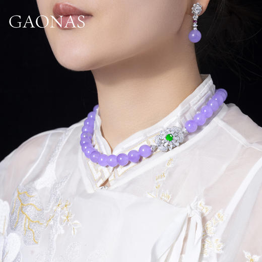 GAONAS 紫霞仙子 中式贵气紫色12mm珠项链10389XPR 商品图4