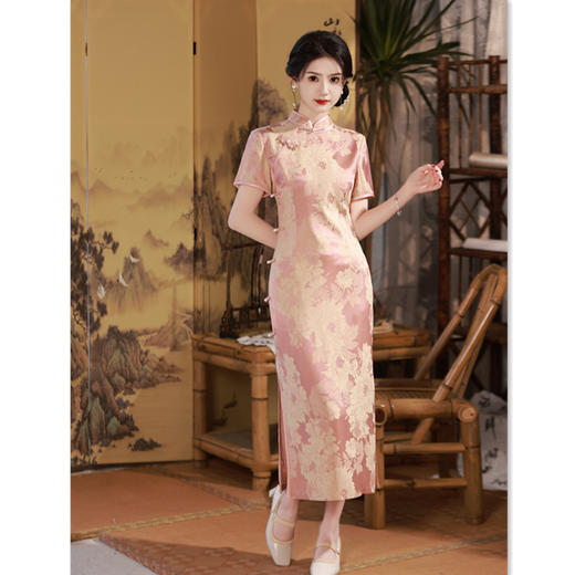2024春夏新款中老年女士提花老上海复古国风长款短袖旗袍SYK21899 商品图3