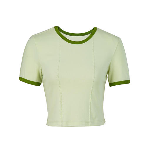 HeyDress撞色t恤女夏季圆领修身短款半袖麻花肌理设计感短袖上衣 商品图4