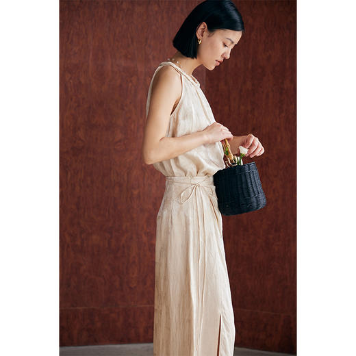 HeyDress新中式提花半身裙女夏季高腰系带设计感半裙气质缎面裙子 商品图2