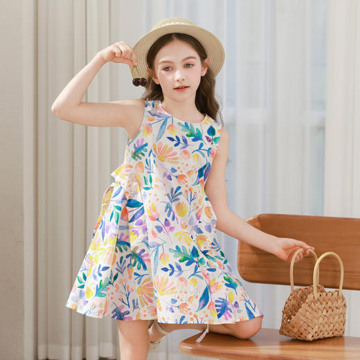 女童连衣裙2024夏季新款儿童彩色碎花裙子中大童纯棉法式公主裙 商品图5