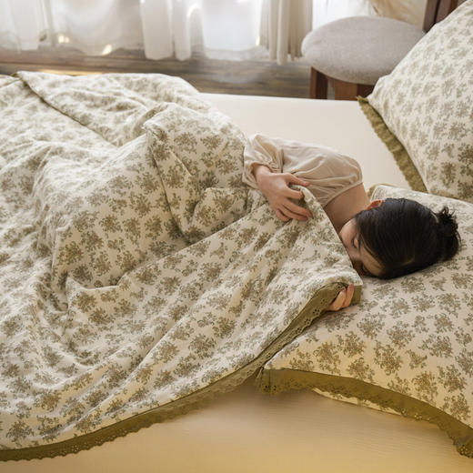 自然醒A类韩式云朵纱大豆夏被花边全棉空调被夏天薄被子可机洗纯棉夏凉被1.5LFS 商品图0