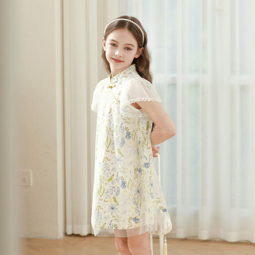 女童连衣裙2024夏季新款儿童新中式国风盘扣裙子女孩碎花公主裙 商品图4