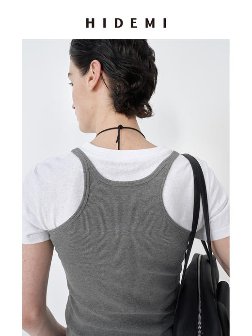 HIDEMI 极简大圆领弹力针织自然棉细肩带背心 商品图4