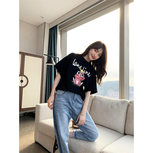 欧芮儿夏季黑色T恤青蛙均码 商品图2