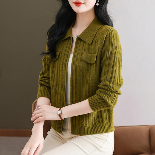 CC101-86162-2024春秋穿搭针织开衫女士减龄宽松拉链毛衣外套小个子新款短上衣 商品图2