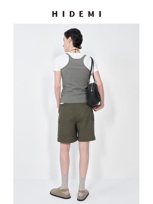 HIDEMI 极简大圆领弹力针织自然棉细肩带背心 商品图5