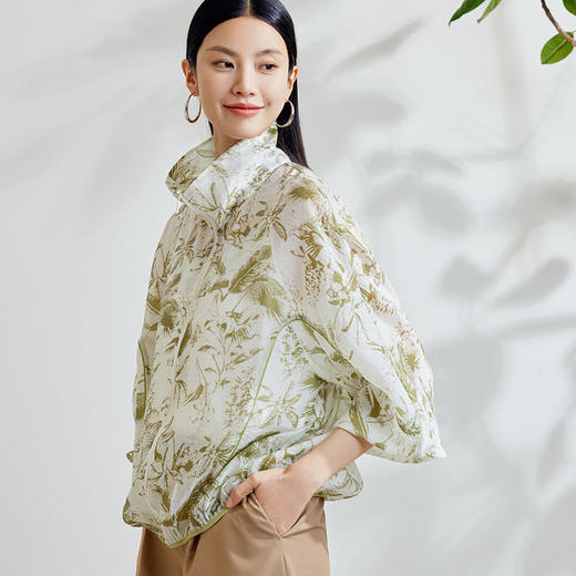 玳莎天丝立领宽松外套女士2024年夏季新款休闲轻薄透气印花防晒衣   EB37301 商品图2