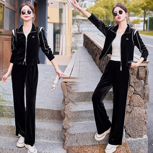 2024春季新款韩版套头金丝绒两件套运动套装YLFS8861 商品图2