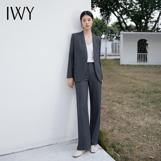 IWY/高端复古蓝灰色西装套装女气质设计师款收腰系带西服经理通勤C14230+P34230 商品图2