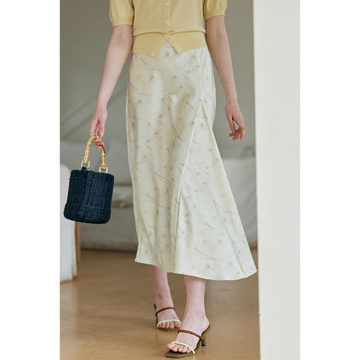 HeyDress黄色印花半身裙女夏季法式浪漫缎面半裙高级气质垂感裙子 商品图2