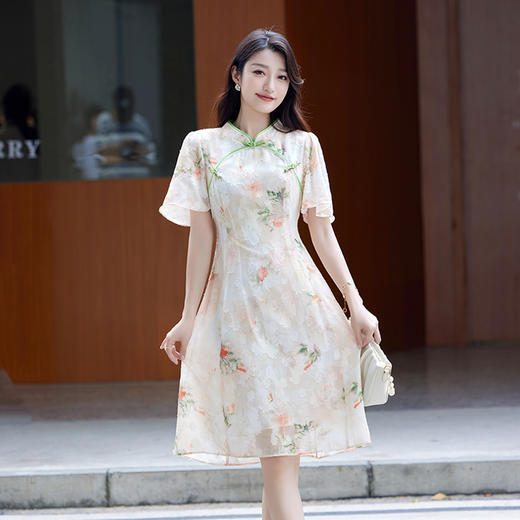 【清仓超15天不保价】奢姿2025年夏季新款大码女装气质小立领旗袍连衣裙胖妹妹提花裙子9932868188【1】 商品图1