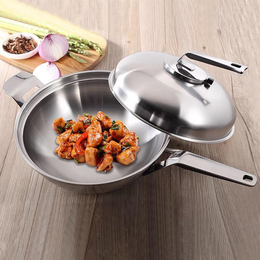 雷萨系列五层钢32cm单柄炒锅带钢盖 商品图3
