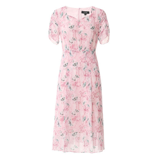 EITIE爱特爱气质鸡心领高腰显瘦通勤印花时尚a字连衣裙夏季新款B2407318 商品图5