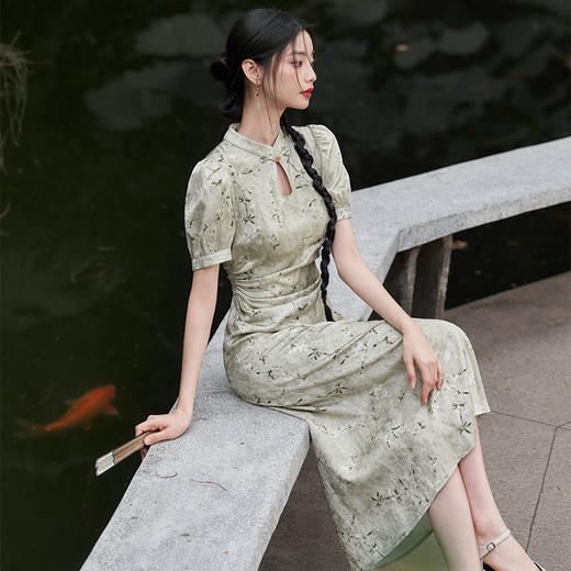 新中式国风立领提花短袖连衣裙女新款旗袍领镂空长裙V0540278 商品图2