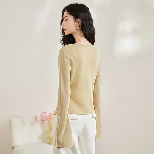 休闲天丝针织轻薄防晒衫女新款百搭外搭V领开衫外套V0440345 商品图4