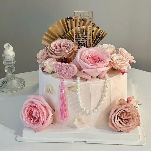 新中式素雅鲜花女生妈妈生日蛋糕 商品图1