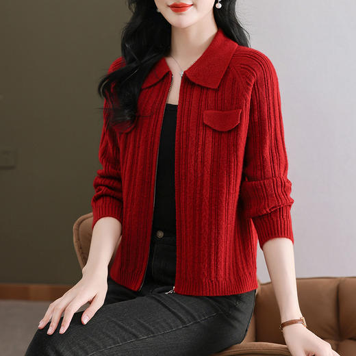 CC101-86162-2024春秋穿搭针织开衫女士减龄宽松拉链毛衣外套小个子新款短上衣 商品图0