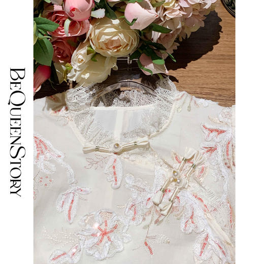 BeQueenStory【长乐未央】气质修身显瘦重工国风刺绣蕾丝连衣裙 商品图2