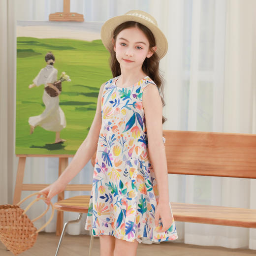 女童连衣裙2024夏季新款儿童彩色碎花裙子中大童纯棉法式公主裙 商品图3