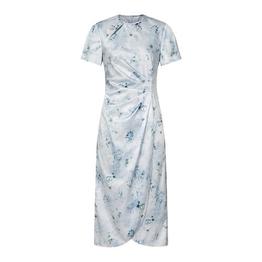 HeyDress新中式改良旗袍裙女夏季蓝色晕染印花收腰显瘦设计连衣裙 商品图4