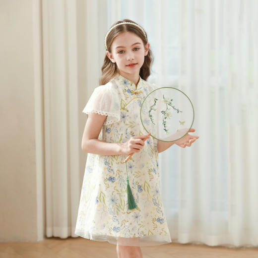 女童连衣裙2024夏季新款儿童新中式国风盘扣裙子女孩碎花公主裙 商品图3