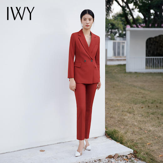 IWY/深红色西装套装女修身气质职业裤套装春季长袖商务主持人通勤CP12312 商品图2