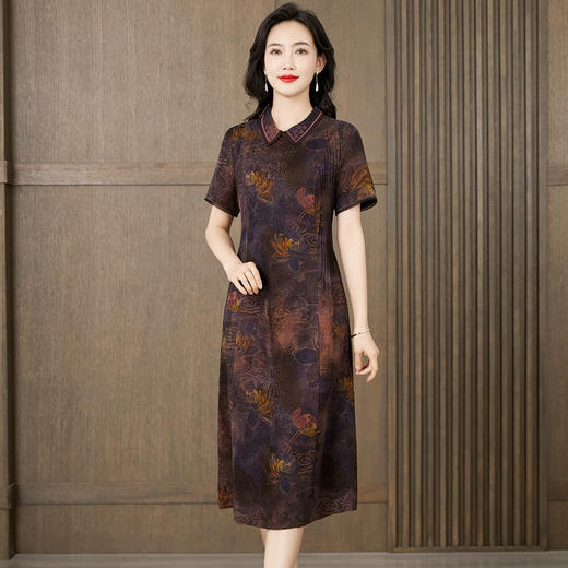 KQ-221607-40姆米重缎香云纱连衣裙子香云缎复古修身真丝桑蚕丝洋气品牌女装 商品图1