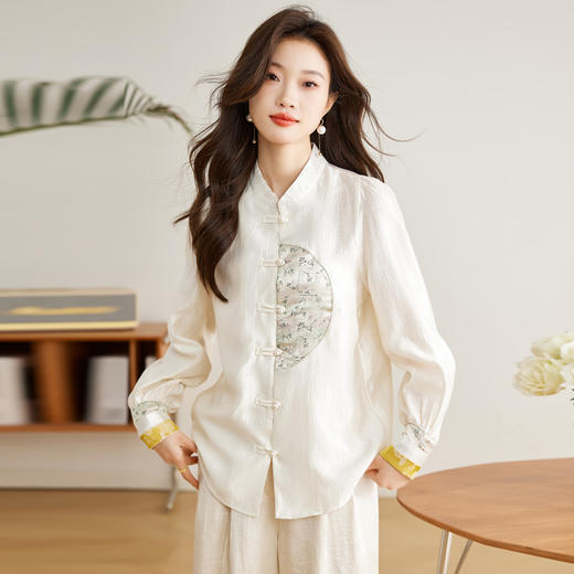 气质优雅，新中式国风盘扣立领衬衣HR-CPYY8027 商品图3