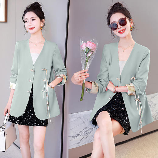 时尚复古，盘扣流苏V领拼接袖口外套HR-DMGY526 商品图3