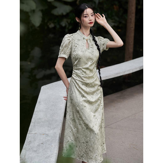 新中式国风立领提花短袖连衣裙女新款旗袍领镂空长裙V0540278 商品图3