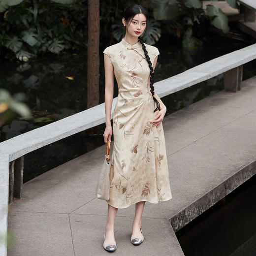 新中式国风立领旗袍无袖连衣裙女春季新款古典温婉长裙V0440187 商品图1