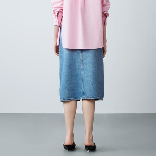 EITIE爱特爱夏季新款时尚经典高腰开叉显瘦通勤牛仔半身裙7806501 商品图4