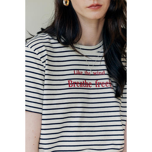 【周四精选福利】HeyDress条纹字母印花T恤女夏季圆领棉半袖宽松休闲百搭短袖上衣 商品图2