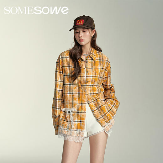 预售 | SOMESOWE 拼接蕾丝肌理感格纹衬衫-S2407030[福利品] 商品图0