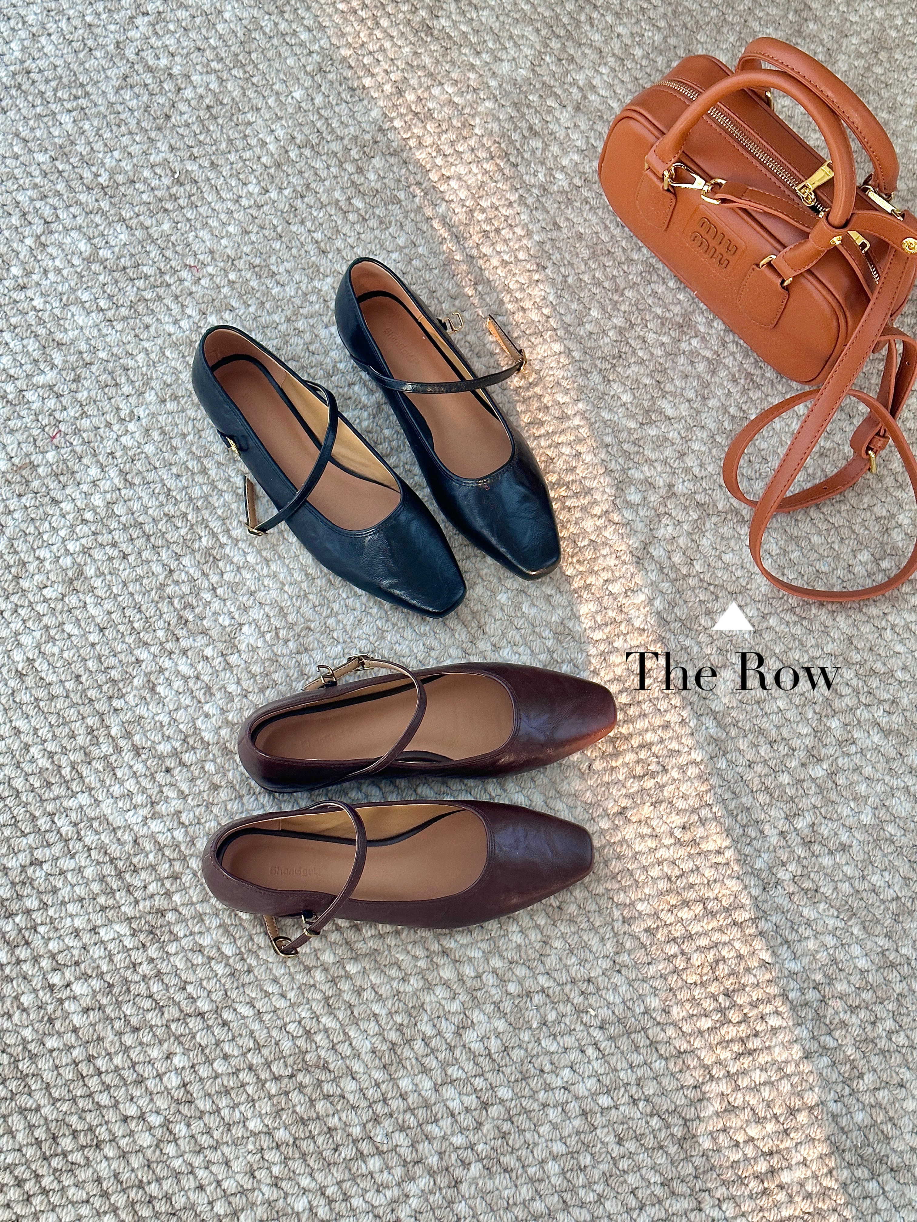 新款The Row同款复古软底一字式扣带牛皮浅口平底单鞋女玛丽珍女鞋