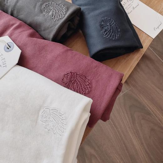 小刺绣 潮流复古100%棉纯色短袖T恤 商品图0