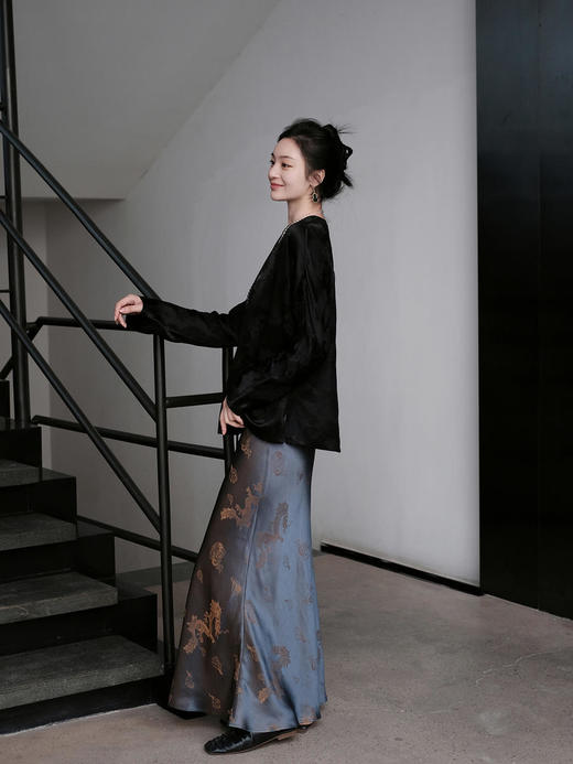 盛唐牡丹 | 真丝提花龙纹平版松紧腰半裙 商品图5