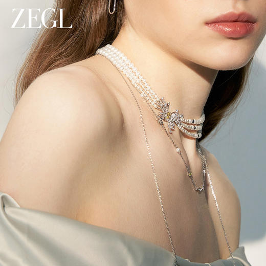 ZEGL设计师绿野漫迹系列925银人造珍珠项链女蝴蝶颈链锁骨链长链 商品图2