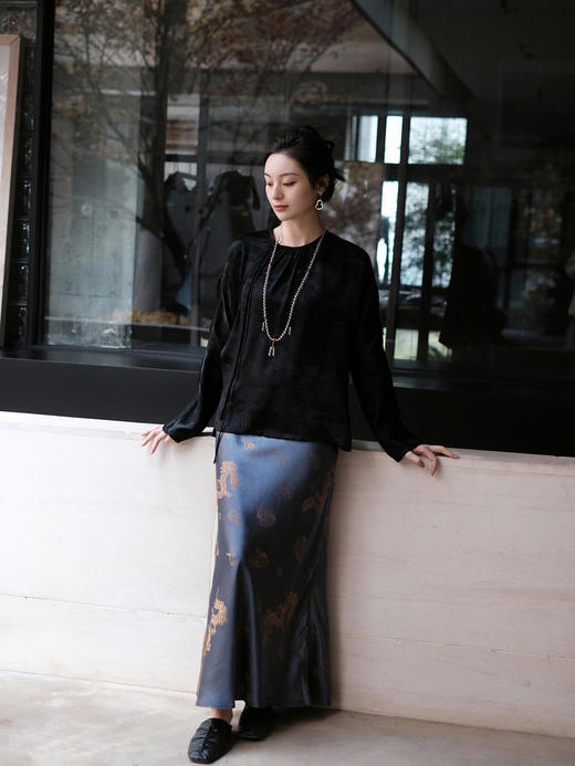 盛唐牡丹 | 真丝提花龙纹平版松紧腰半裙 商品图12