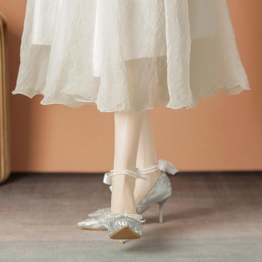 ZHR浅口单鞋女2024新款一脚蹬结婚鞋百搭高跟鞋时尚细跟女鞋婚礼 商品图5