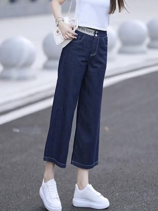 TZF-秋季薄款直筒牛仔裤子女士胖mm宽松显瘦设计感八分阔腿裤 商品图2