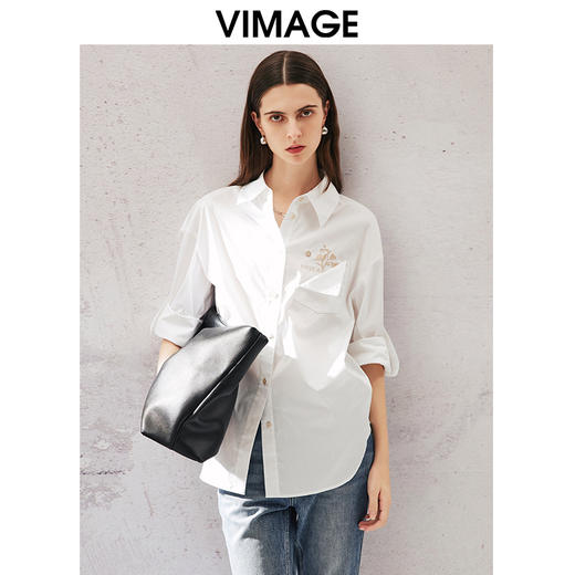 VIMAGE纬漫纪春夏时尚简约通勤百搭休闲显瘦衬衫女上衣V2109713 商品图0