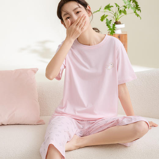 康妮雅女式短袖中裤套头套装 商品图0