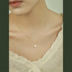 Oflye潮流饰品 S925纯银半嵌珍珠项链女新款轻奢小众简约气质锁骨链女款配饰