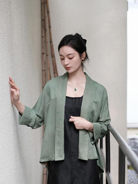 盛唐牡丹 |沧浪绿罗底香云纱外套