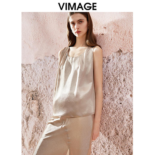 VIMAGE纬漫纪夏季新款气质方领慵懒宽松醋纤轻薄无袖背心上衣V2113713 商品图3