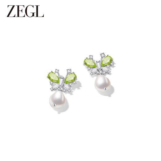 ZEGL设计师绿野漫迹系列925银人造珍珠耳环2024款耳钉蝴蝶耳饰女 商品图4