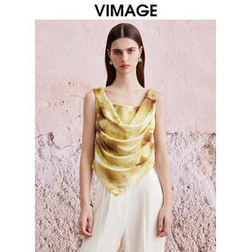 VIMAGE纬漫纪夏季新款设计感晕染印花显瘦无袖雪纺背心上衣V2113711