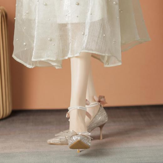 ZHR浅口单鞋女2024新款一脚蹬结婚鞋百搭高跟鞋时尚细跟女鞋婚礼 商品图2